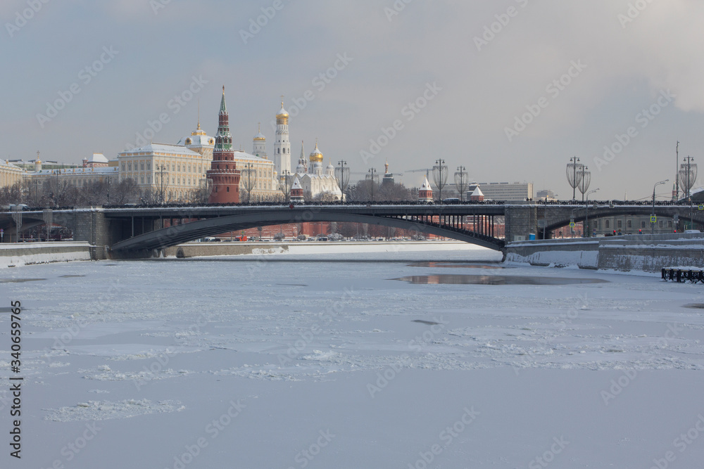 The view on the Moscow Kremlin in winter.