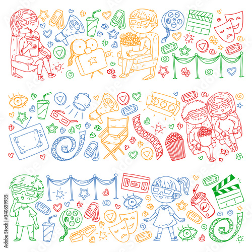 Online cinema. Vector pattern with movie icons.