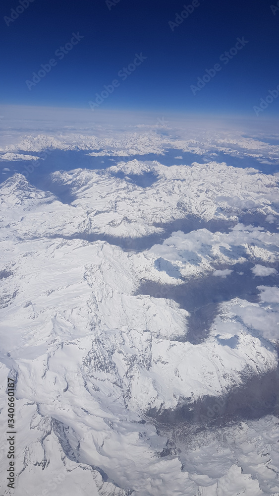 Swiss alps from airplane. 