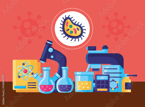 covid19 pandemic poster with laboratory search vaccine