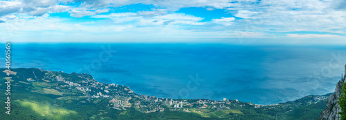 Panorama of the Black Sea coast in the Gaspra region. View from Mount Ai-Petri. Crimea