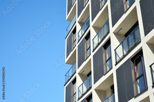 Facade of new residential building. Contemporary apartment building . Generic residential architecture.