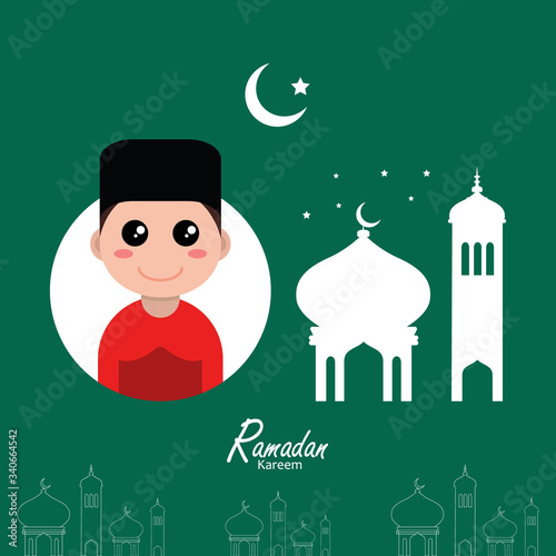 flat illustration ramadan background with ramadan kareem character design