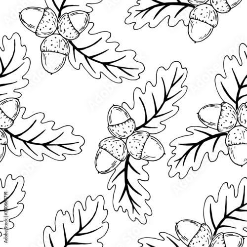 seamless pattern, vector illustrations, acorn leaves in monochrome gray, wallpaper ornament, wrapping paper