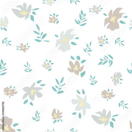 Seamless pattern with pastel flowers on a white background. For wrapping paper, textiles, wall paper, pillow prints, bedding, clothing, underwear, postcards and wedding invitations