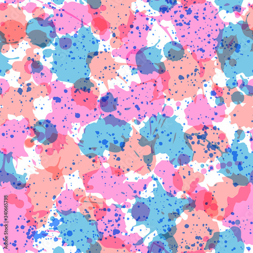 Blue and pink watercolor spatters texture seamless pattern photo