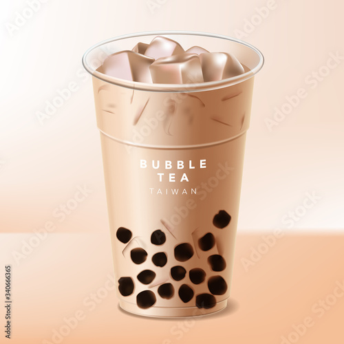 Vector Taiwan Iced  Bubble Tea or Boba Milk Tea Illustration