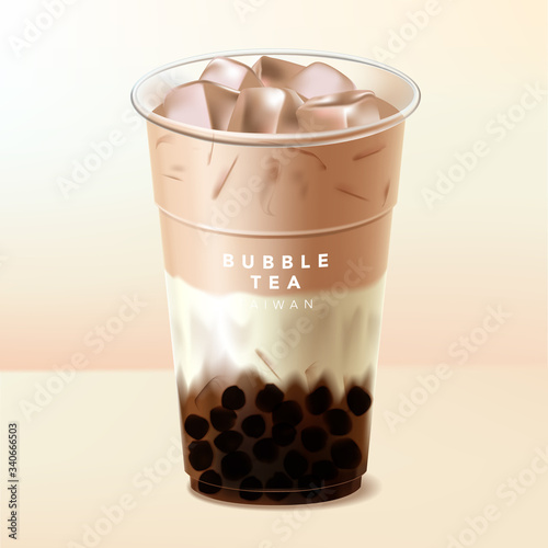 Vector Iced Black or Brown Sugar Taiwan Boba Bubble Tea or Milk Tea