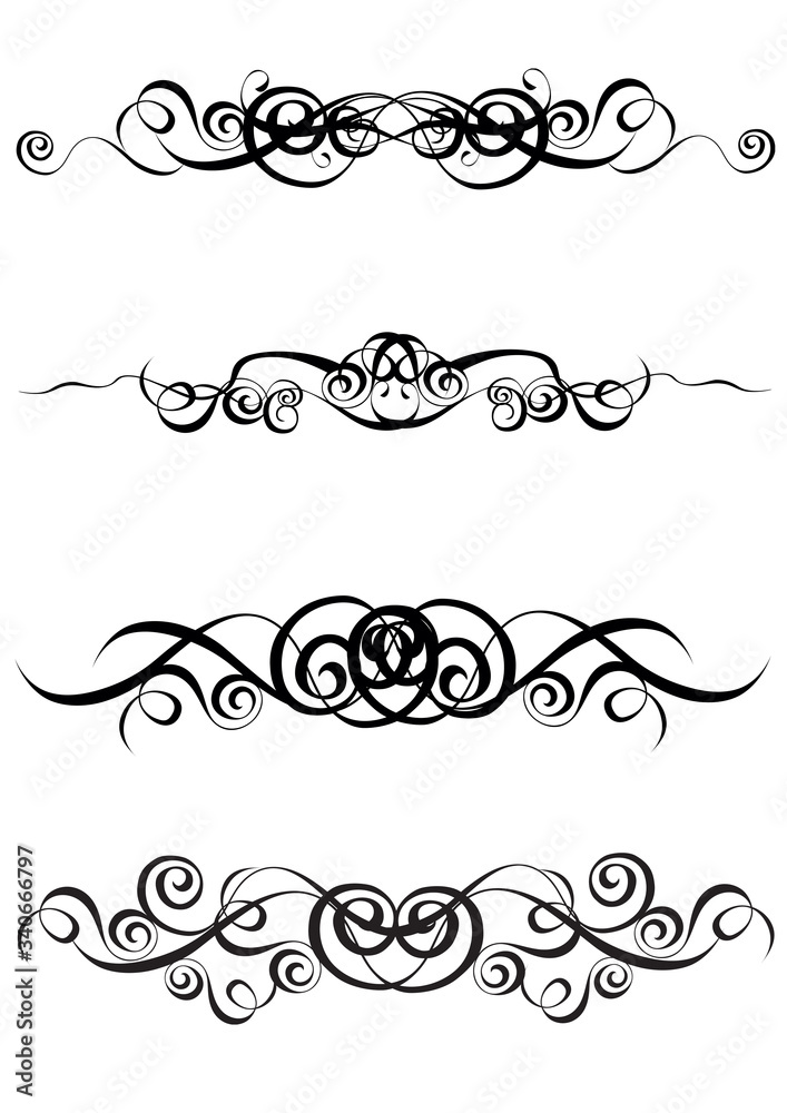 set of vignettes and banners stylized in black isolated object on a white background for invitations, vector illustration,