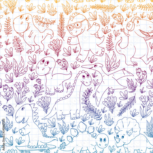 Dinosaurs  dino. Vector pattern kids fabric  textile  nursery wallpaper. Illustration for children.