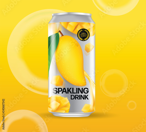 Packaging Design Mockup Fresh mango with slices and leaves Vector illustration 
