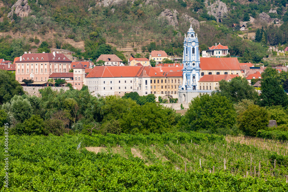 Village of Durnstein with vineyards, Wachau Valley, Austria