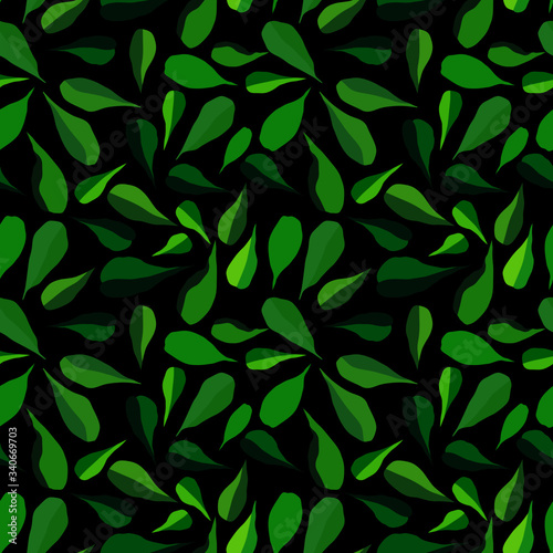 seamless pattern with stylized leaves in green, wallpaper ornament, wrapping paper, plants background © Halyna