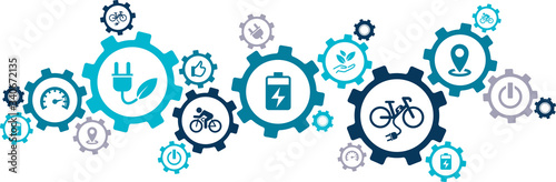 e-bike / pedelec icon concept: aspects of ebike riding / ecological mobility – vector illustration