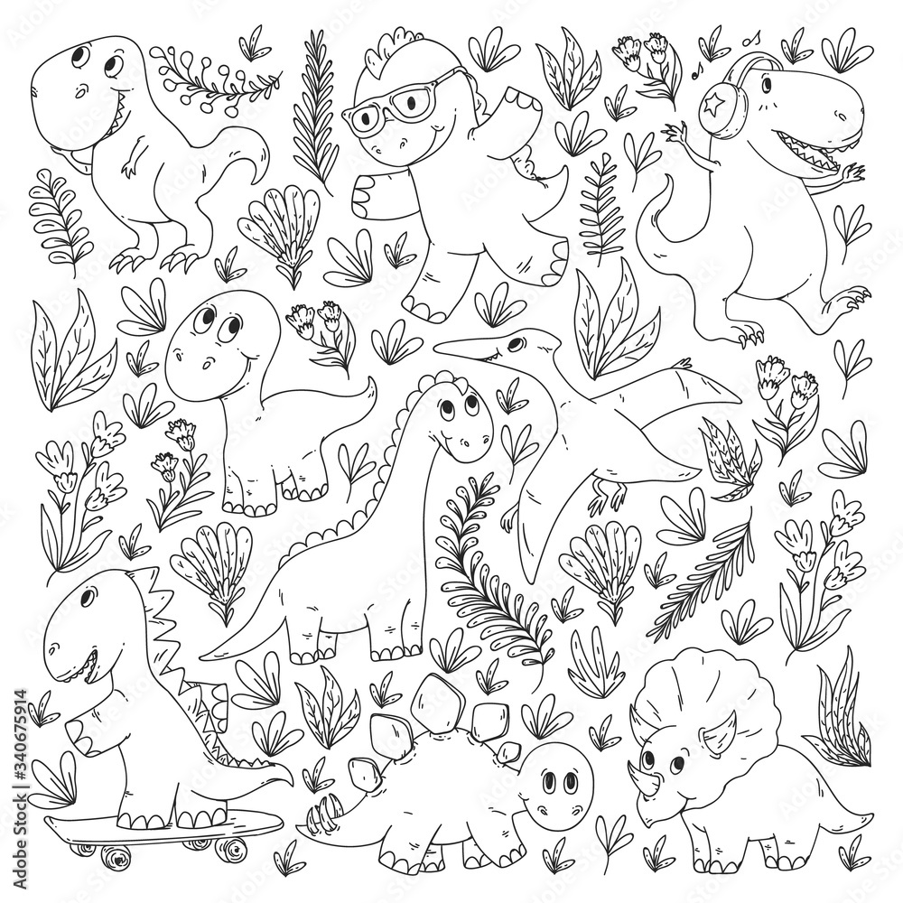 Dinosaurs, dino. Vector pattern kids fabric, textile, nursery wallpaper. Illustration for children. Dinosaurs, dino. Vector pattern kids fabric, textile, nursery wallpaper. Illustration for children.