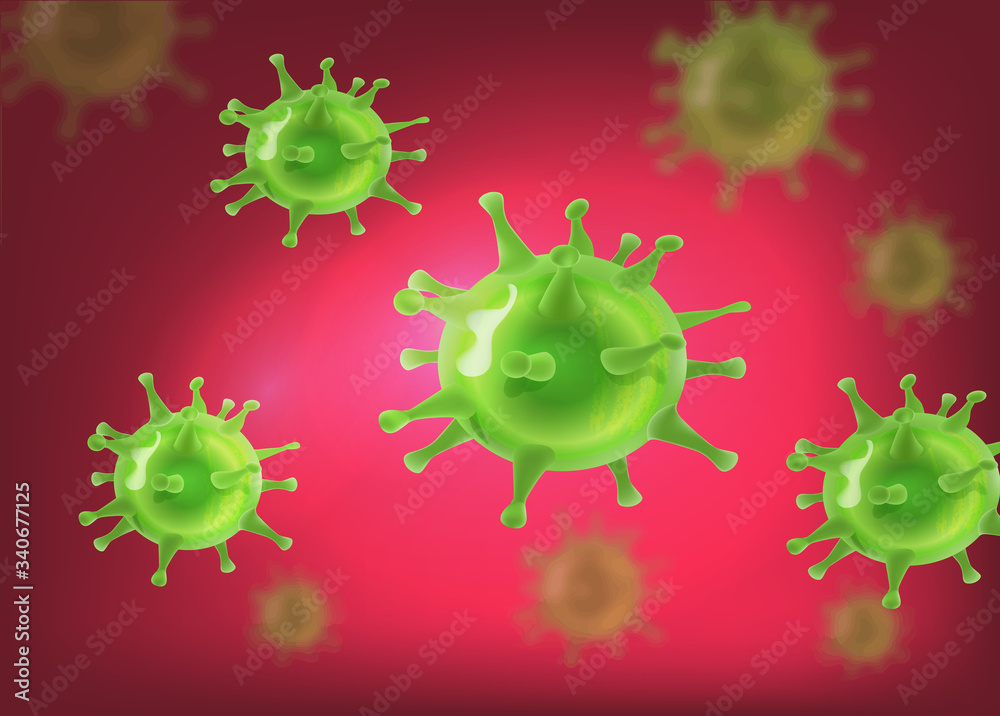 Pathogenic virus causing infection organism , Infection green cell in blood ,Viral disease outbreak , 3d realistic medical vector illustration Pathogenic virus causing infection organism , Infection green cell in blood ,Viral disease outbreak , 3d realistic medical vector illustration