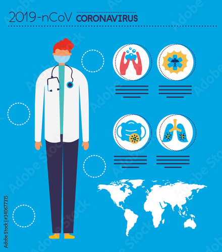 covid19 pandemic infographics with doctor