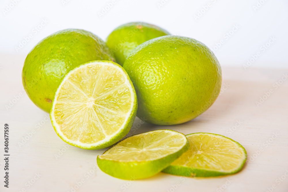 Cut lime on a cutting board