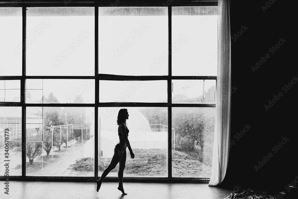 Silhouette of a young woman in underwear near the window. Silhouette of a young woman in underwear near the window.