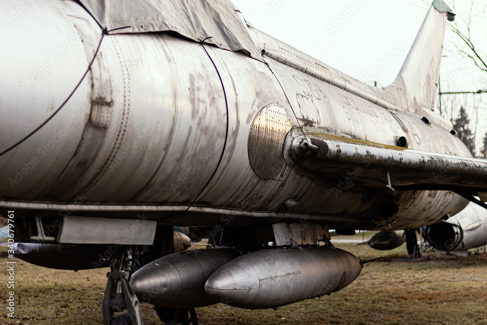 old silver soviet fighter jet at outdoor museum old silver soviet fighter jet at outdoor museum
