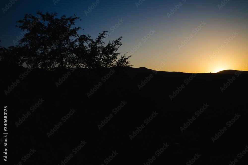 Beautiful sunset nature background Mountains and sky