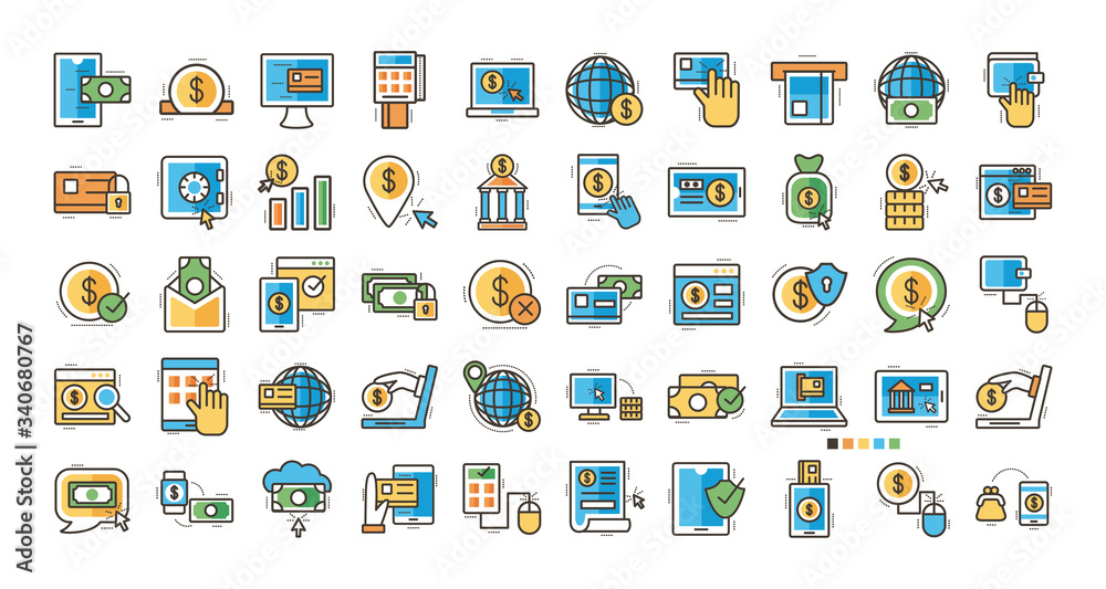 bundle of online banking set icons