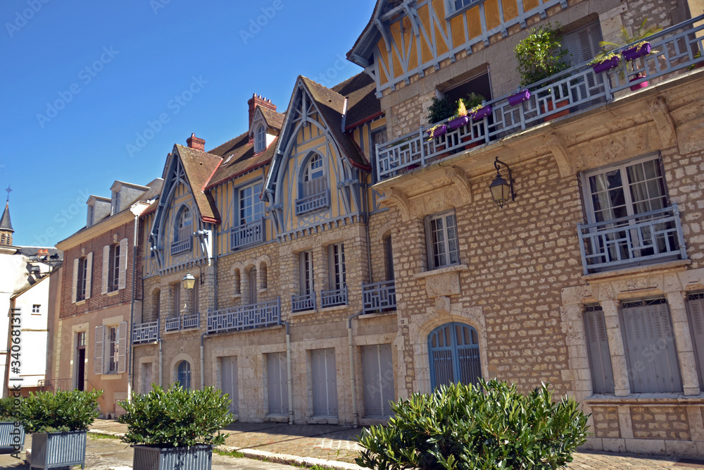 Chartres, France - August 28th 2015 : Focus on old buildings around the Cathedral, in summer.