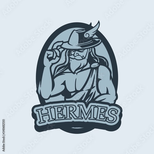 Greek gods vector illustration isolated on classical background. Ancient Greek god Hermes with a hat in his head. T-Shirt Design & Printing, clothes, bags, posters etc.