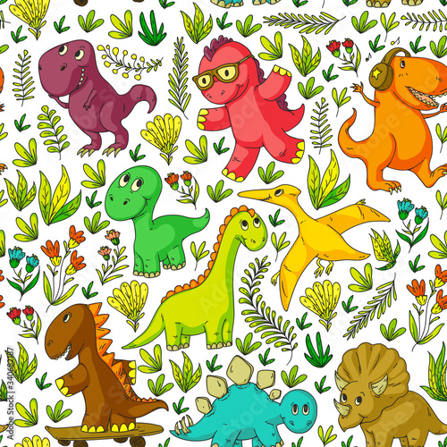 Dinosaurs  dino. Vector pattern kids fabric  textile  nursery wallpaper. Illustration for children.