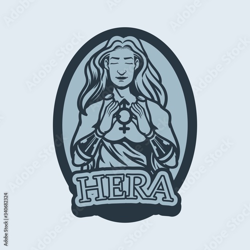 Greek god and goddess vector illustration series of Hera. Greek gods. Mythology. Hera, the wife and one of three sisters of Zeus in the Olympian pantheon of classical Greek Mythology