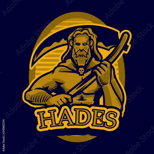 Hand drawn illustrations ancient Greek myths. Hades the ancient Greek god of the underworld. Hades, the god of the dead and the king. Greek god and goddess vector illustration series.