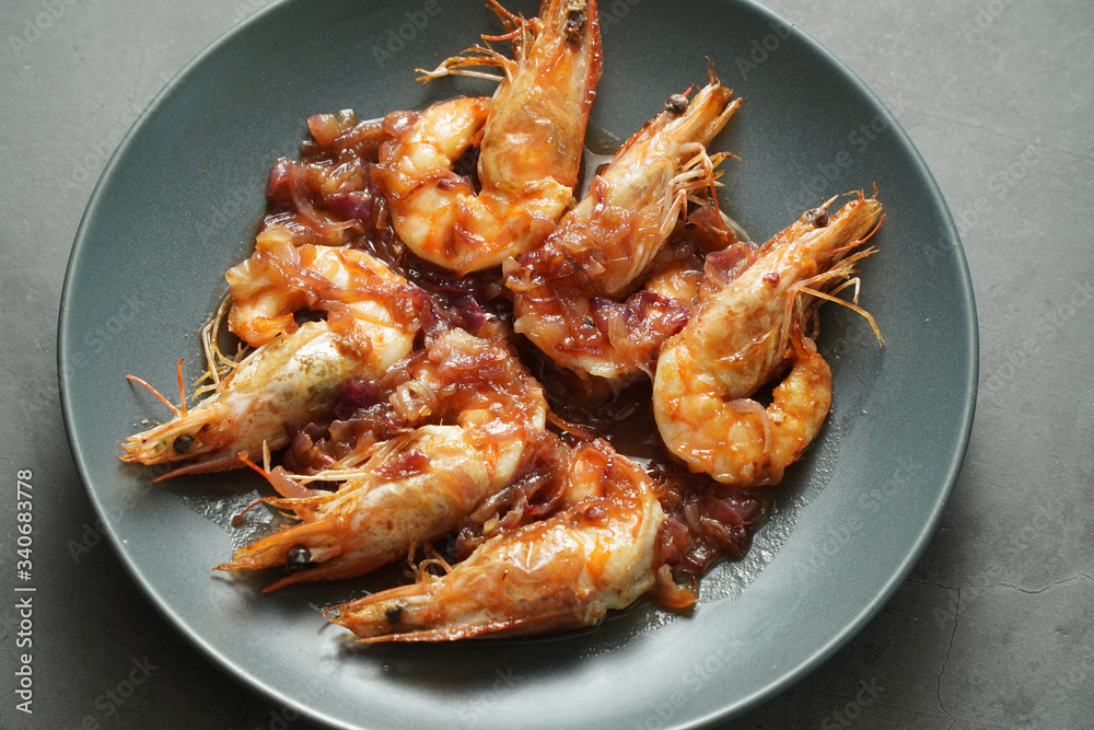Stir Fried Shrimp with Tamarind Sauce with studio light delicious looking Stir Fried Shrimp with Tamarind Sauce with studio light delicious looking