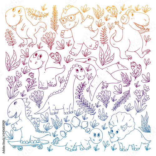 Dinosaurs, dino. Vector pattern kids fabric, textile, nursery wallpaper. Illustration for children.