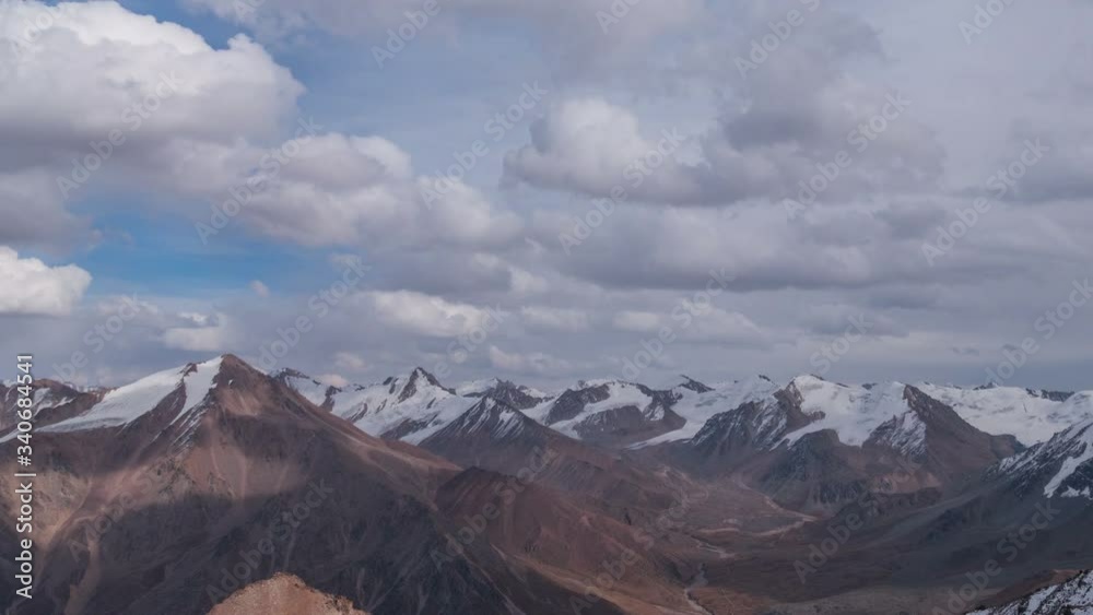 Time Lapse zoom out of Tian Shan mountain peaks at sunrise. Melting glaciers in a Global Warming Environment, climate change Time Lapse zoom out of Tian Shan mountain peaks at sunrise. Melting glaciers in a Global Warming Environment, climate change