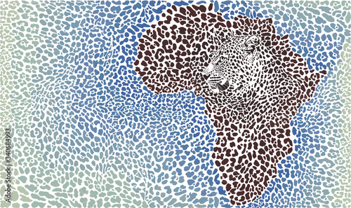 Pattern of leopard head and fur on Africa map