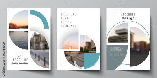 Vector layout of A4 cover mockups design templates for brochure, flyer layout, booklet, cover design, book, brochure cover. Background with circle round banners. Corporate business concept template.