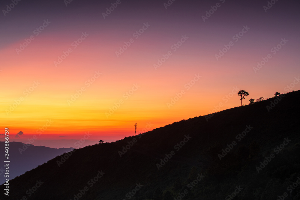 Beautiful sunset on the high mountain in Chiang Rai province, Thailand.