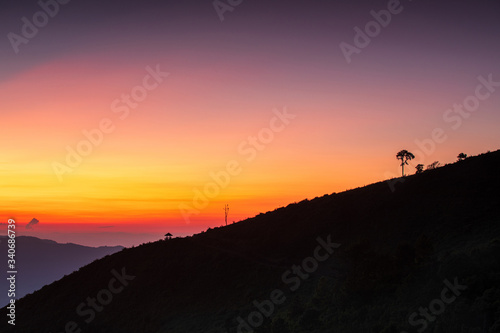 Beautiful sunset on the high mountain in Chiang Rai province, Thailand.