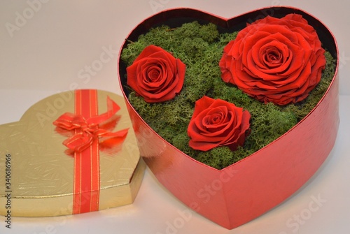 eternal red roses in red heart box