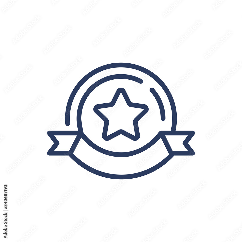 Award medal with ribbon and star thin line icon. Trophy, circle, honorary award isolated outline sign. Triumph or achievement concept. Vector illustration symbol element for web design and apps Award medal with ribbon and star thin line icon. Trophy, circle, honorary award isolated outline sign. Triumph or achievement concept. Vector illustration symbol element for web design and apps