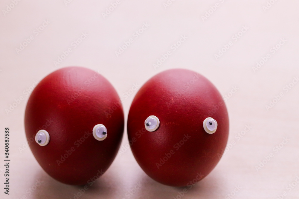 Painted boiled egg for the Easter holiday. Funny egg with eyes