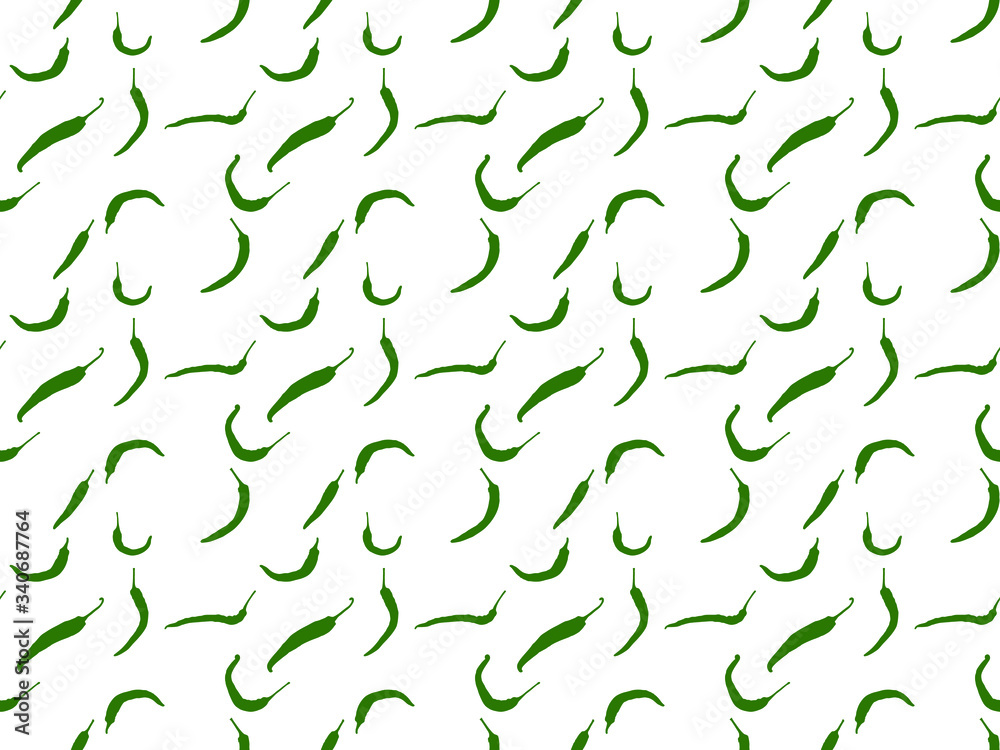 Seamless graphic design of endless repeated pattern of red spicy peppers with green stem illustration on white background