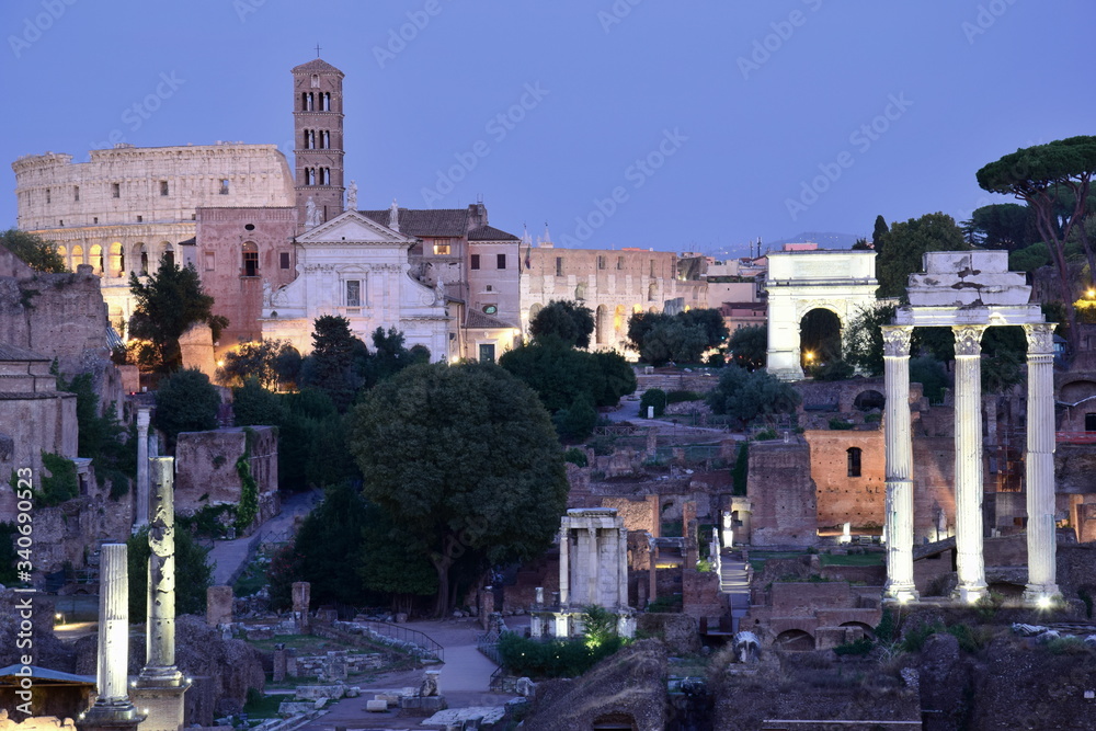 Roman Forum at Night in Rome, Italy