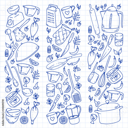 Cooking class, menu. Kitchenware, utencils Food and kitchen icons