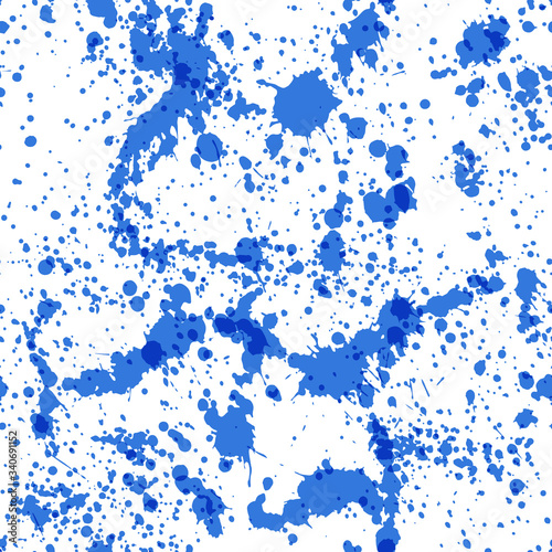 Blue and pink watercolor spatters texture seamless pattern
