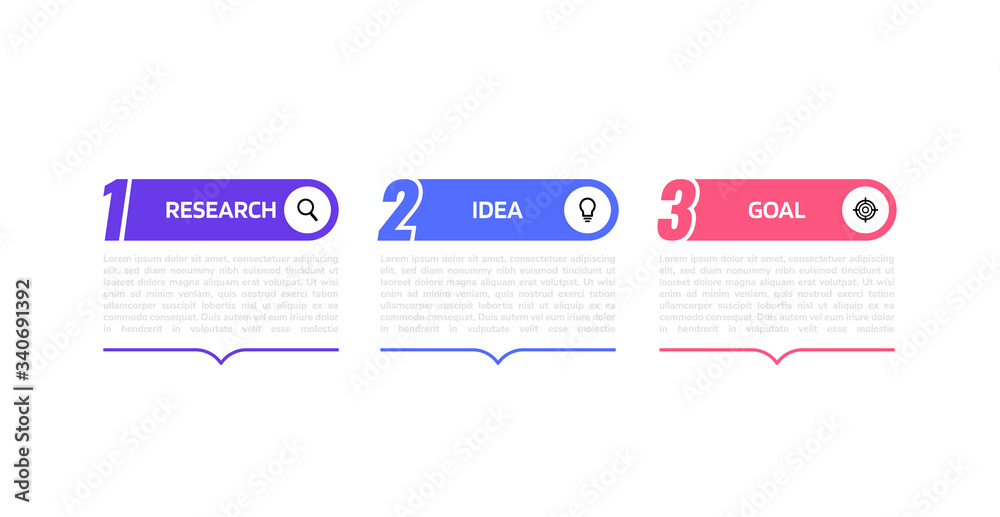 Business process infographic template with 3 options or steps. Flat Vector illustration graphic design Business process infographic template with 3 options or steps. Flat Vector illustration graphic design