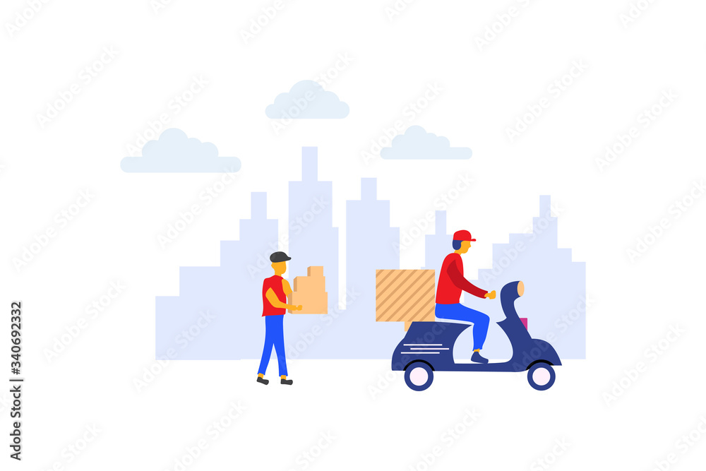 Online delivery service concept, online order tracking, vector illustration concept with scooter and smartphone for web landing page template, banner, and presentation. Online delivery service concept, online order tracking, vector illustration concept with scooter and smartphone for web landing page template, banner, and presentation.