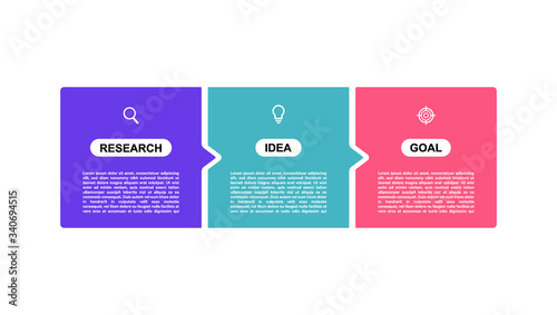 Business process infographic template with 3 options or steps. Flat Vector illustration graphic design