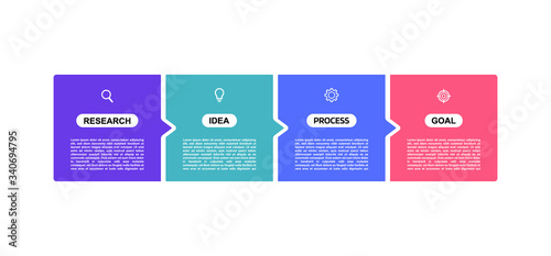 Business process infographic template with 4 options or steps. Flat Vector illustration graphic design