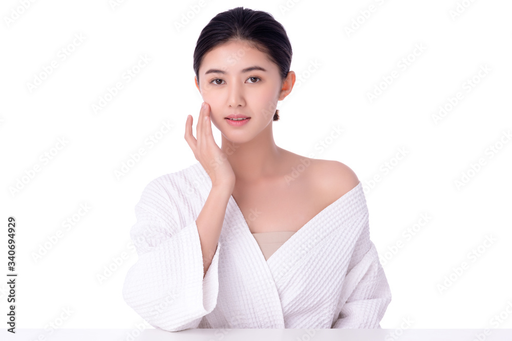 Portrait beautiful young asian woman clean fresh bare skin concept. Asian girl beauty face skincare and health wellness, Facial treatment, Perfect skin, Natural make up. Isolated on white background. Portrait beautiful young asian woman clean fresh bare skin concept. Asian girl beauty face skincare and health wellness, Facial treatment, Perfect skin, Natural make up. Isolated on white background.